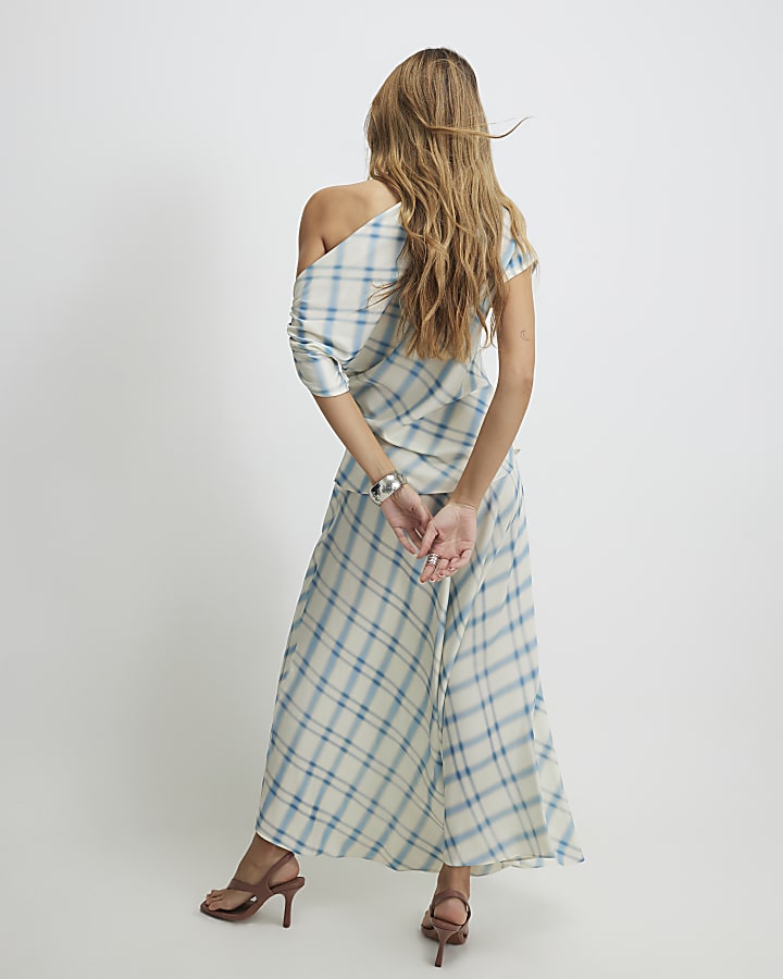 Blue Check Maxi Skirt