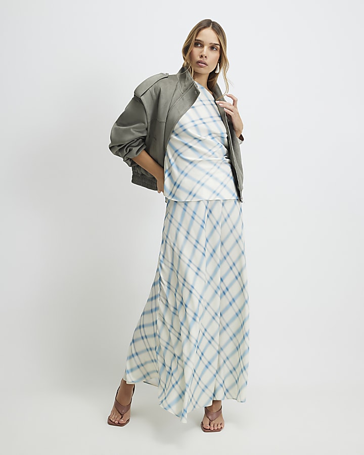 Blue Check Maxi Skirt
