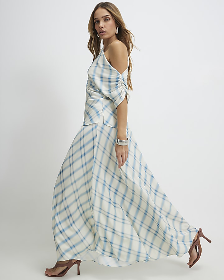 Blue Check Maxi Skirt