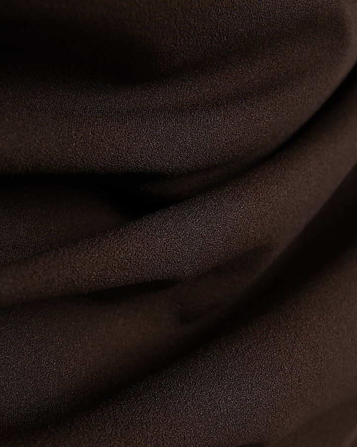 Brown Short Sleeve Drape Off Shoulder Top