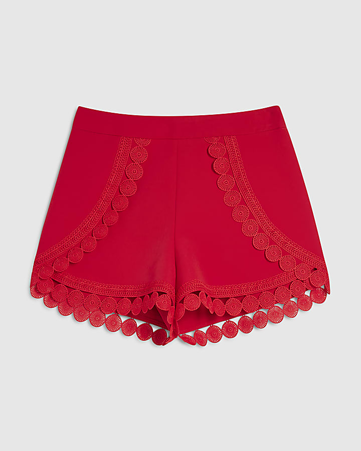 Red Crochet Trim Shorts