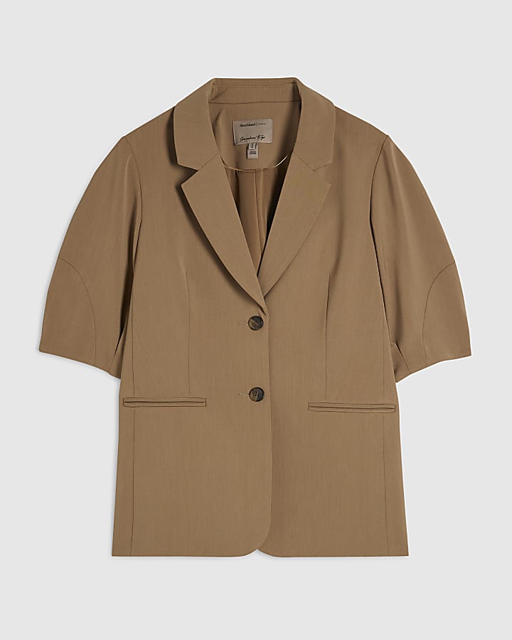 Beige Short Sleeve Tailored Blazer