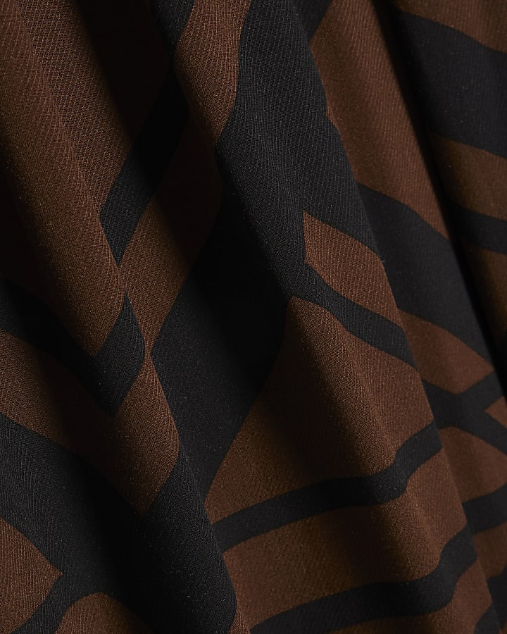 Brown Geometric Print Balloon Leg Trousers