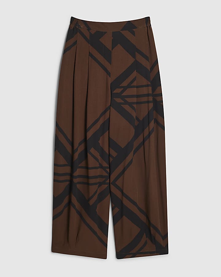 Brown Geometric Print Balloon Leg Trousers
