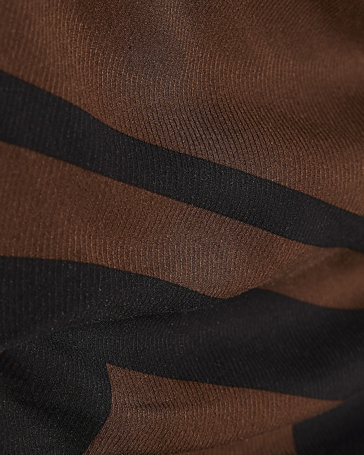 Brown Geometric Print Drape Asymmetric Top