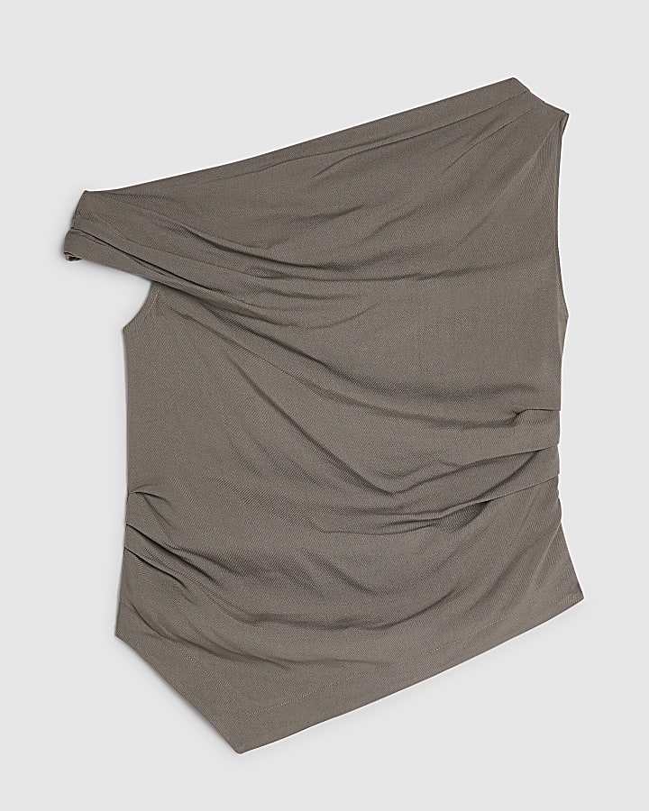 Khaki Asymmetric Drape Top