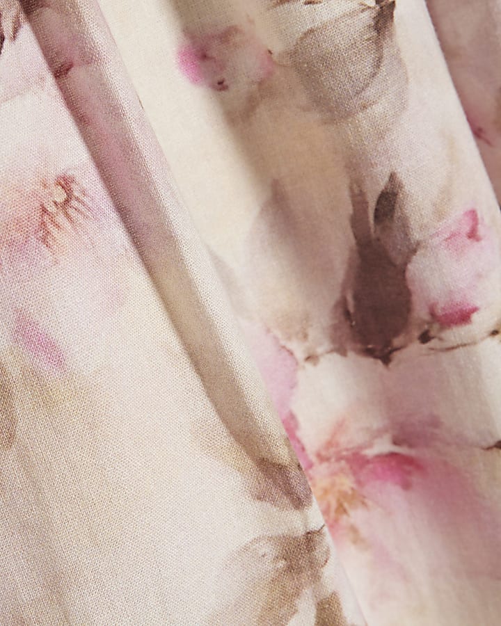 Pink Linen Blend Floral Wide Leg Trousers