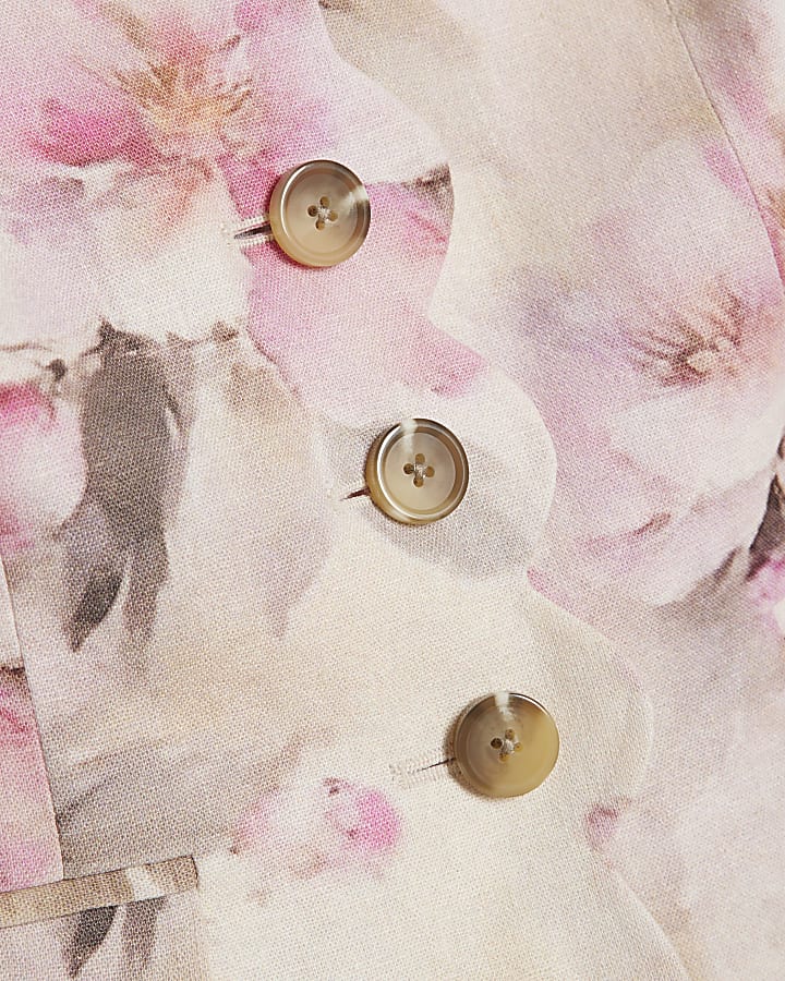 Pink Floral Scallop Trim Waistcoat
