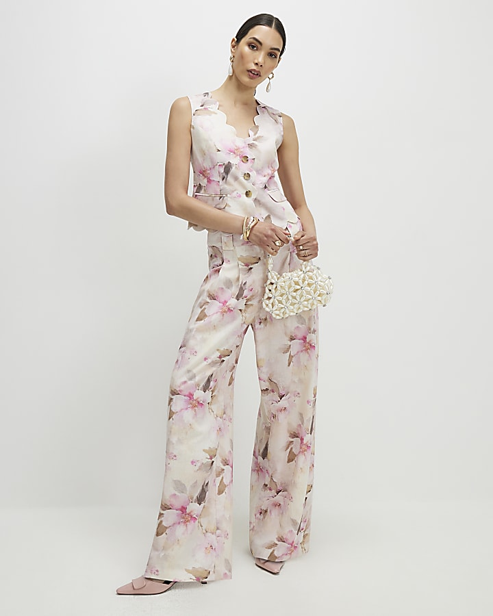 Pink Floral Scallop Trim Waistcoat