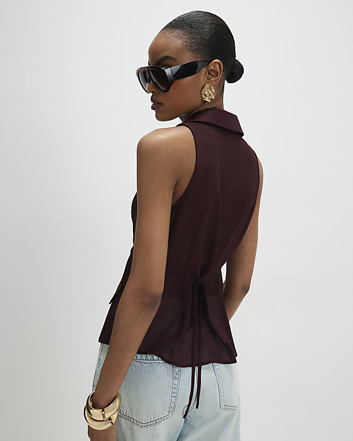 Brown Halter Corset Blouse