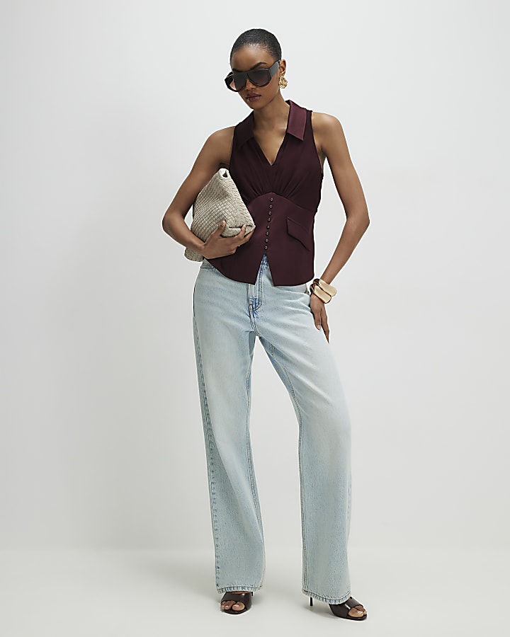 Brown Halter Corset Blouse