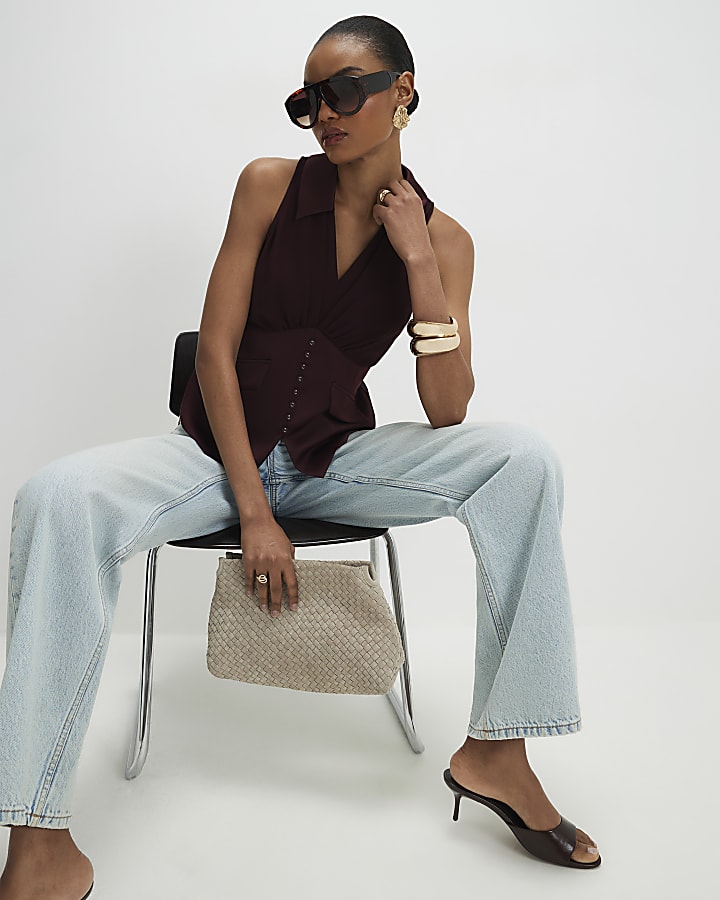 Brown Halter Corset Blouse