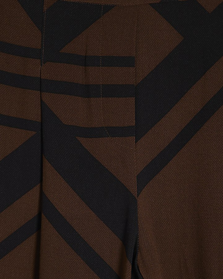 Petite Brown Geometric Print Balloon Trousers