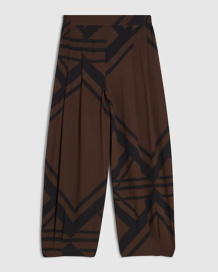 Petite Brown Geometric Print Balloon Trousers
