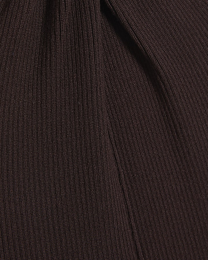 Brown Halter Neck Brooch Knitted Midi Dress