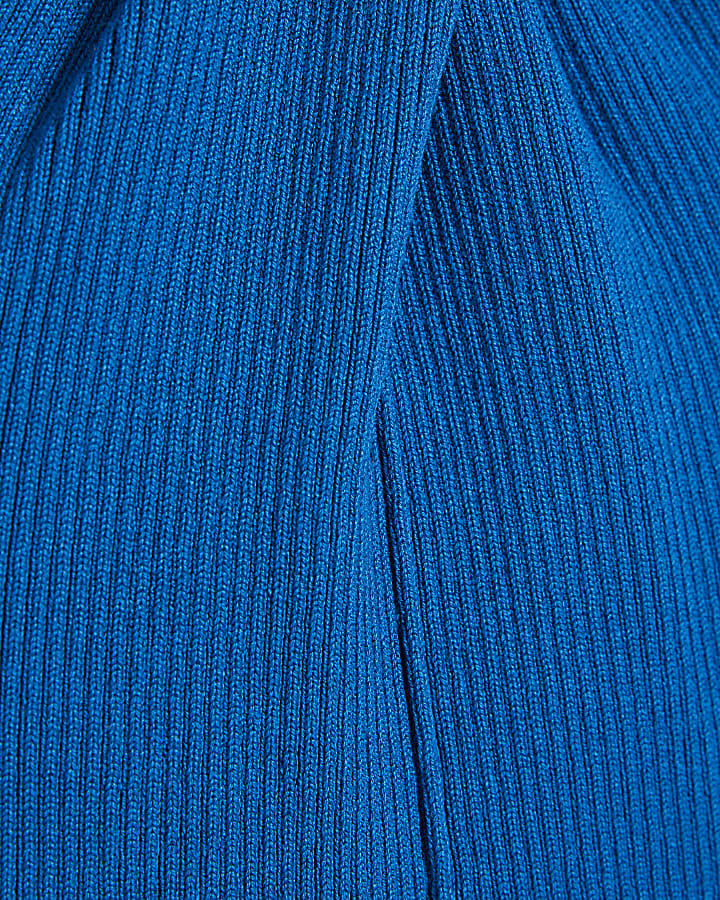 Blue Halter Neck Brooch Knitted Midi Dress