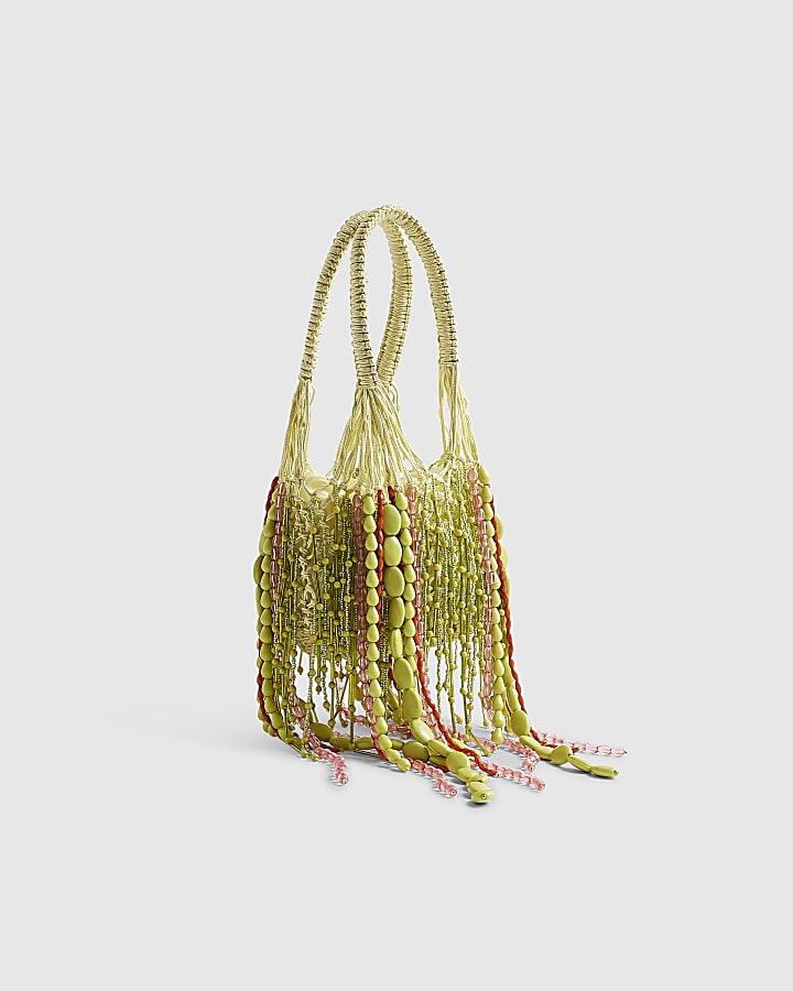 Green Beaded Tassel Clutch Bag
