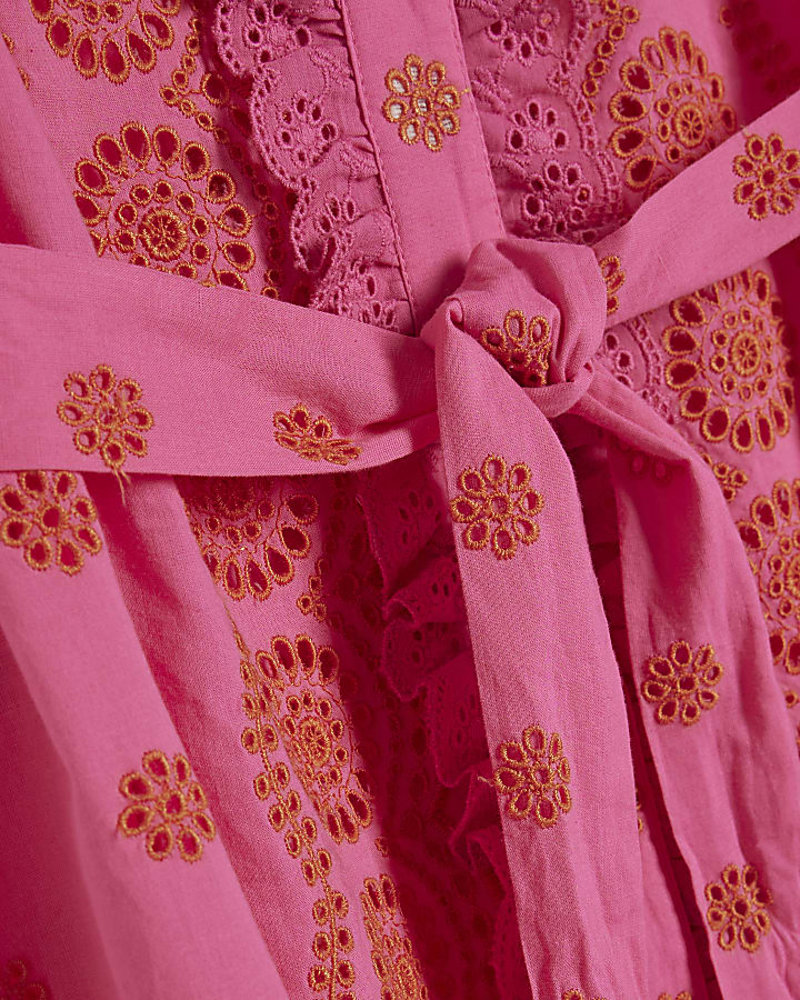 Pink Cotton Broderie Ruffle Dress