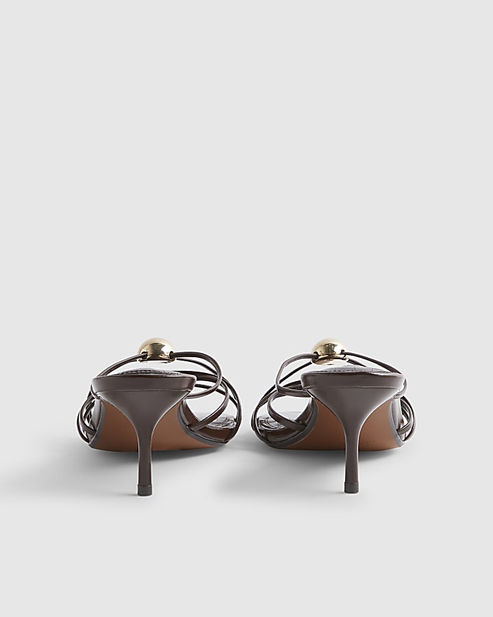 Brown Strappy Heeled Mule Sandals