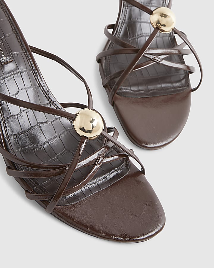 Brown Strappy Heeled Mule Sandals