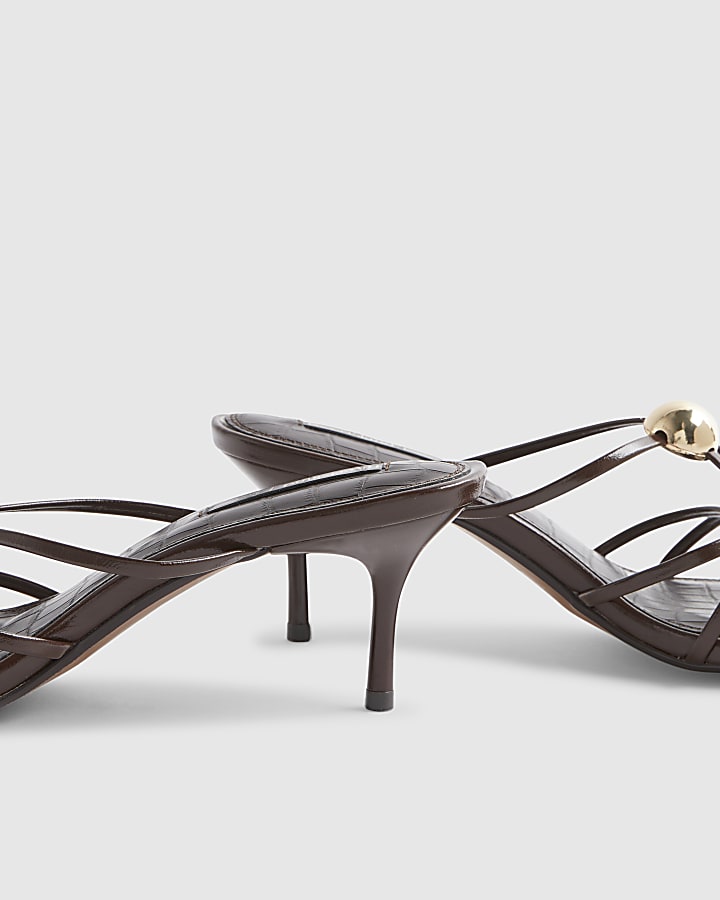Brown Strappy Heeled Mule Sandals