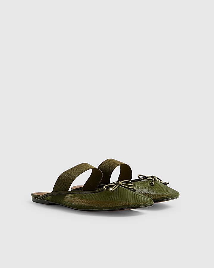 Khaki Mesh Backless Ballet Pumps