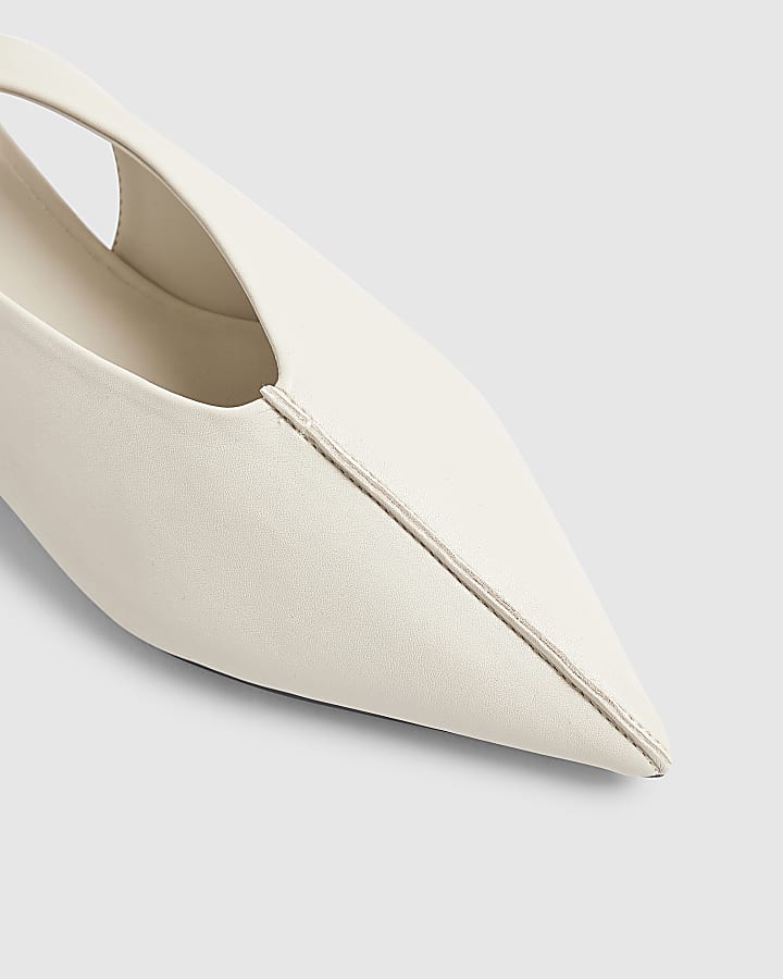 Cream Ankle Tie Pointed Toe Flat Shoes