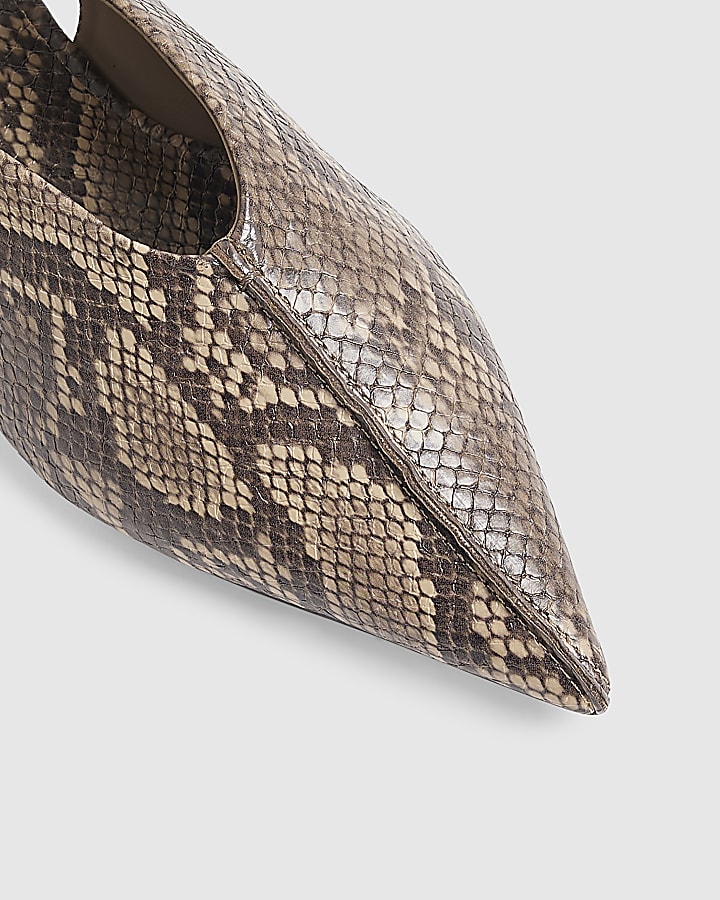 Beige Snake Ankle Tie Pointed Toe Flat Shoes