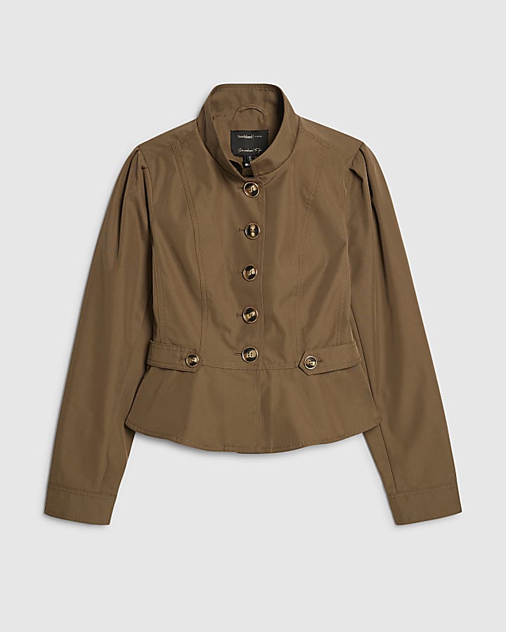 Beige High Neck Fitted Jacket