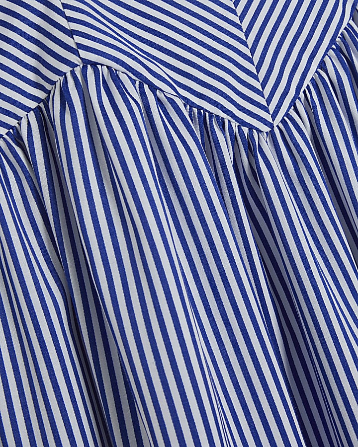 Navy V Neck Stripe Midi Dress