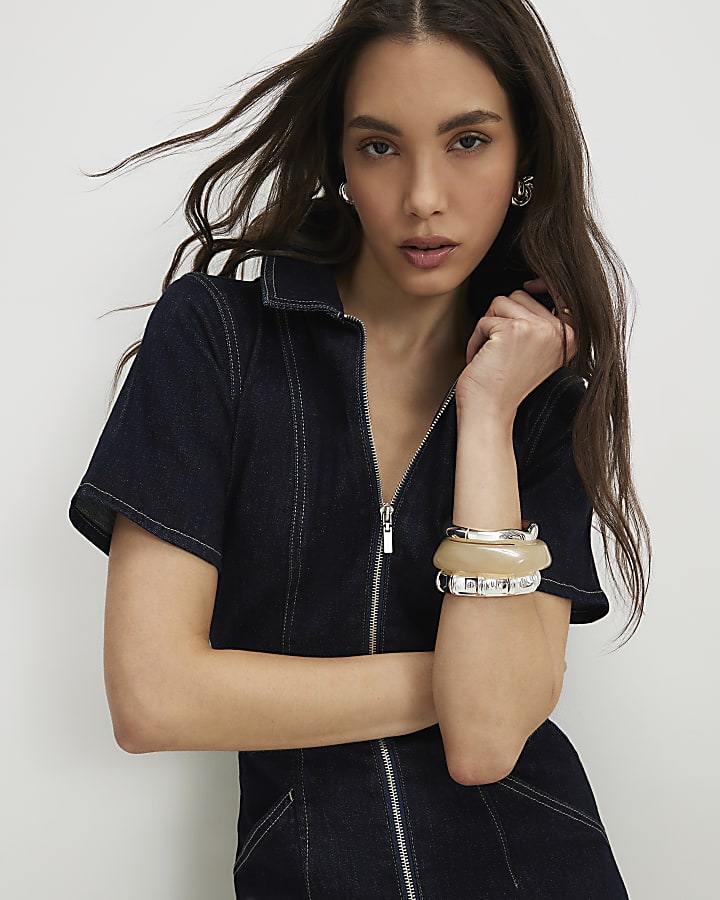 Blue Sculpt Denim Short Sleeve Playsuit