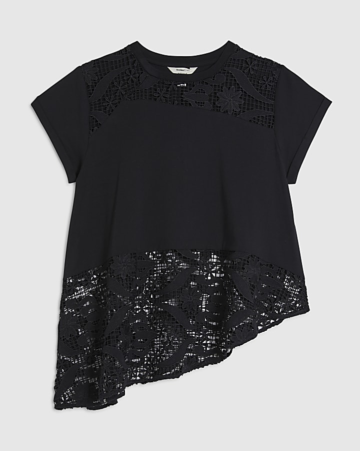 Black Spliced Lace T-Shirt