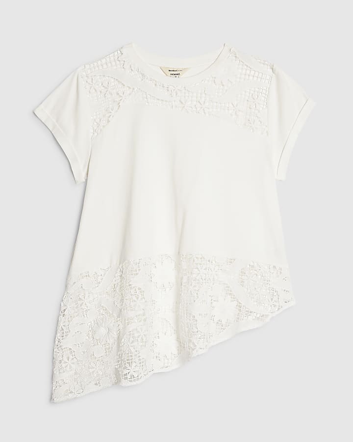 White Spliced Lace T-Shirt