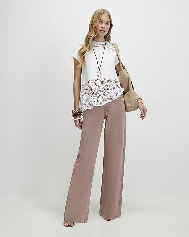 White Spliced Lace T-Shirt