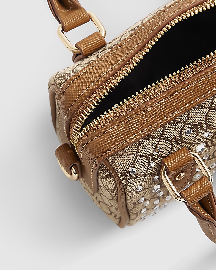 Beige Monogram Mini Diamante Bowler Bag