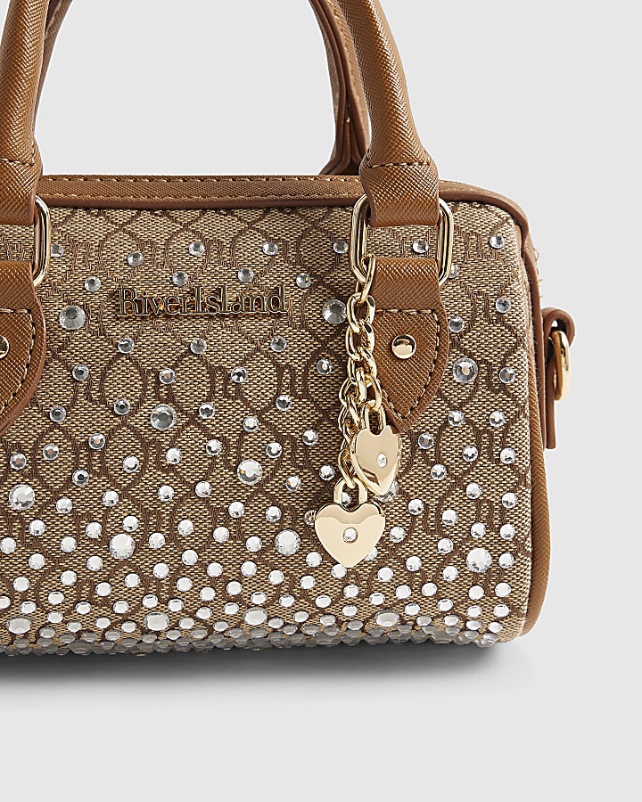 Beige Monogram Mini Diamante Bowler Bag