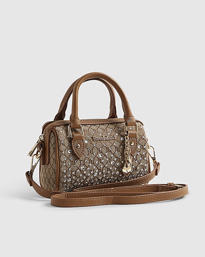 Beige Monogram Mini Diamante Bowler Bag