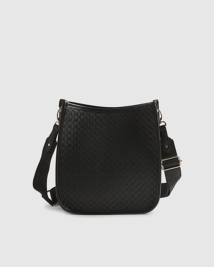 Black Embossed Pocket Messenger Bag