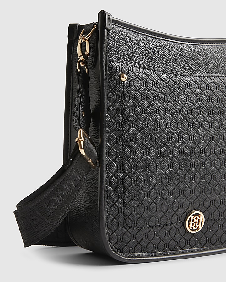 Black Embossed Pocket Messenger Bag