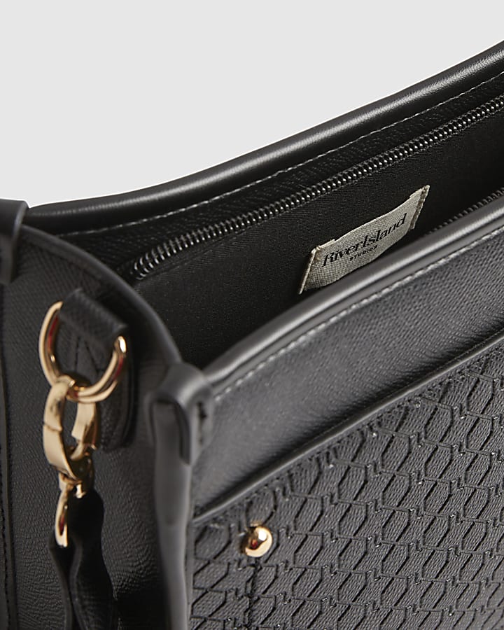 Black Embossed Pocket Messenger Bag