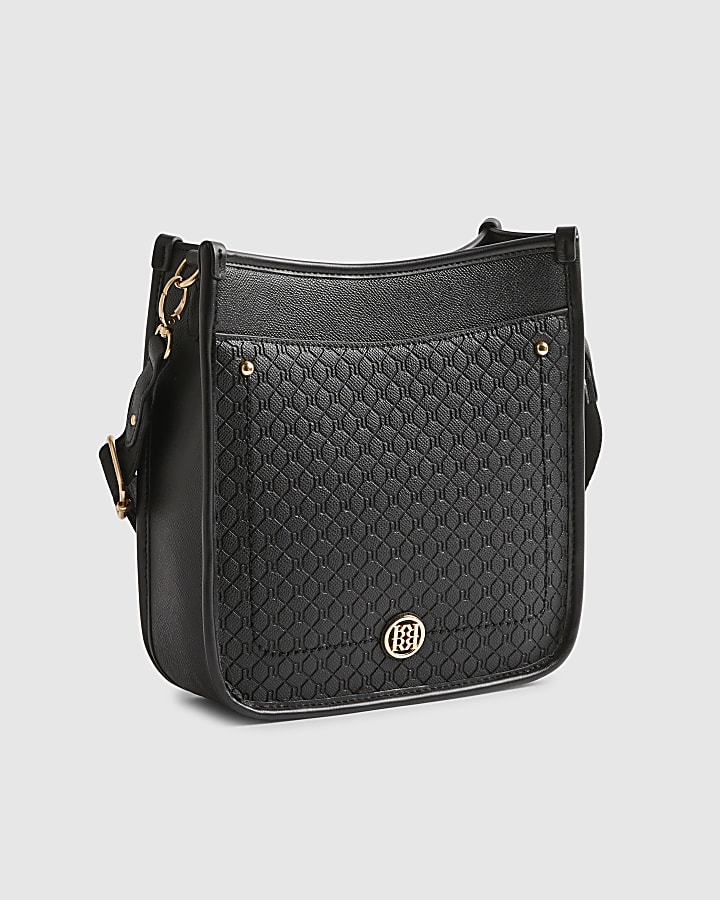 Black Embossed Pocket Messenger Bag