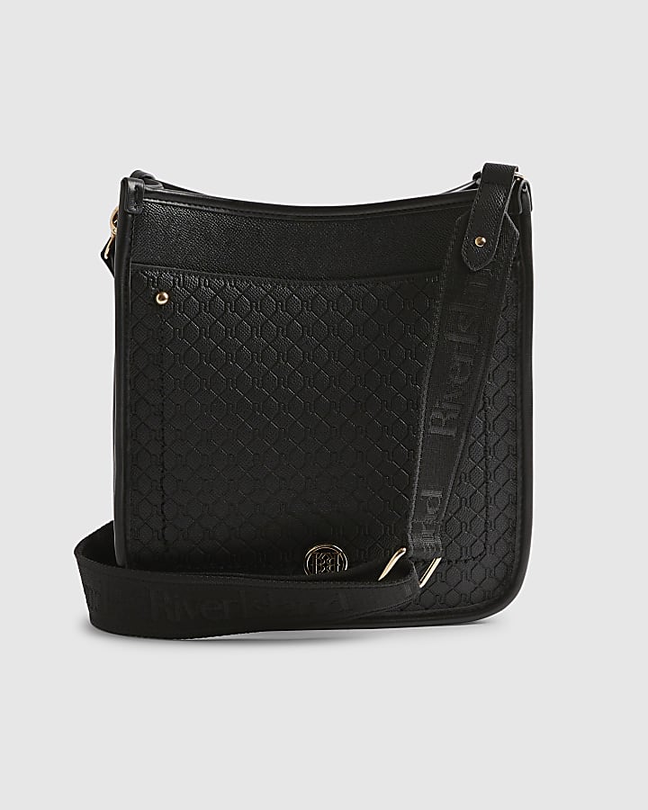 Black Embossed Pocket Messenger Bag