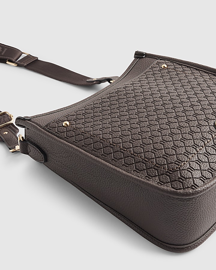 Brown Embossed Pocket Messenger Bag
