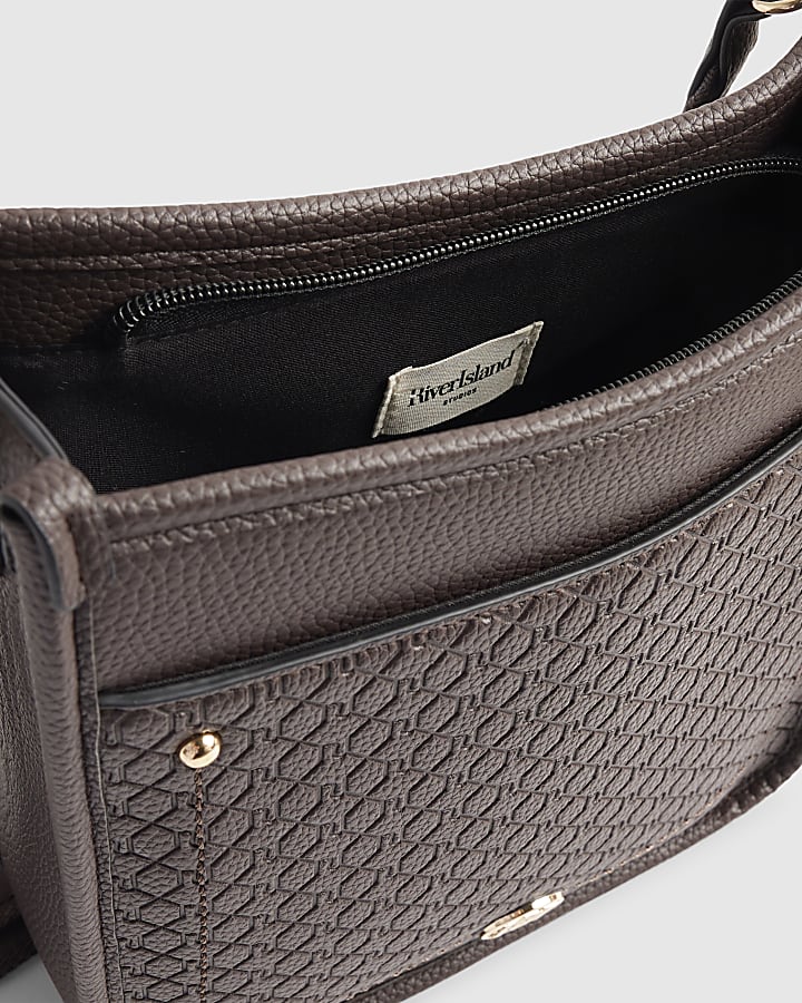 Brown Embossed Pocket Messenger Bag