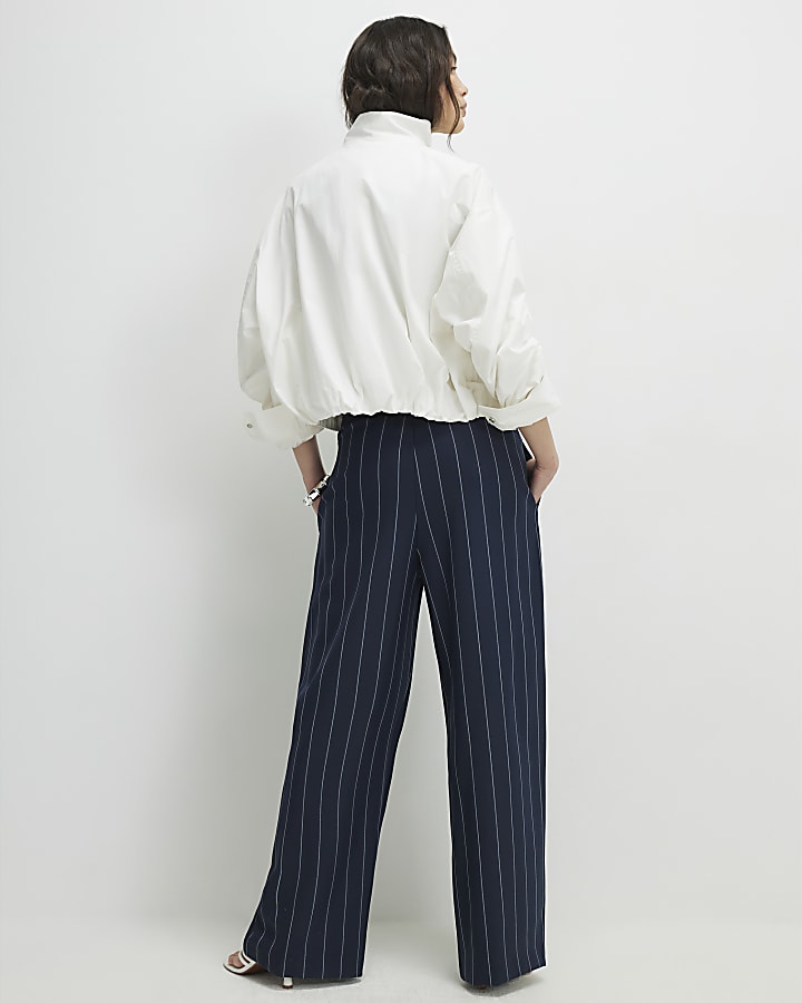 Navy pinstripe wide leg trousers