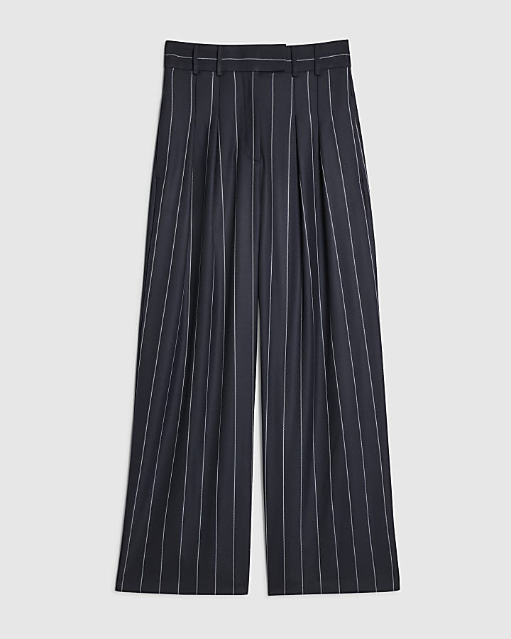 Navy pinstripe wide leg trousers