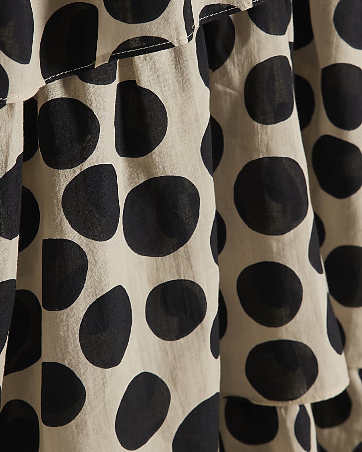 Cream Cotton Spot Print Ruffle Midi Dress