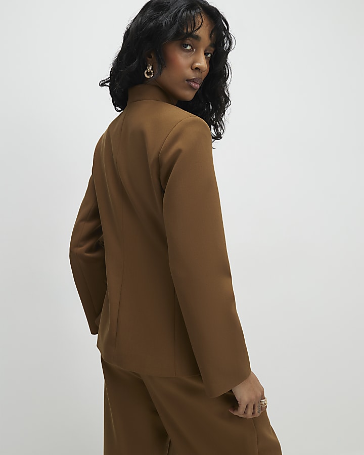 Brown Collarless Blazer