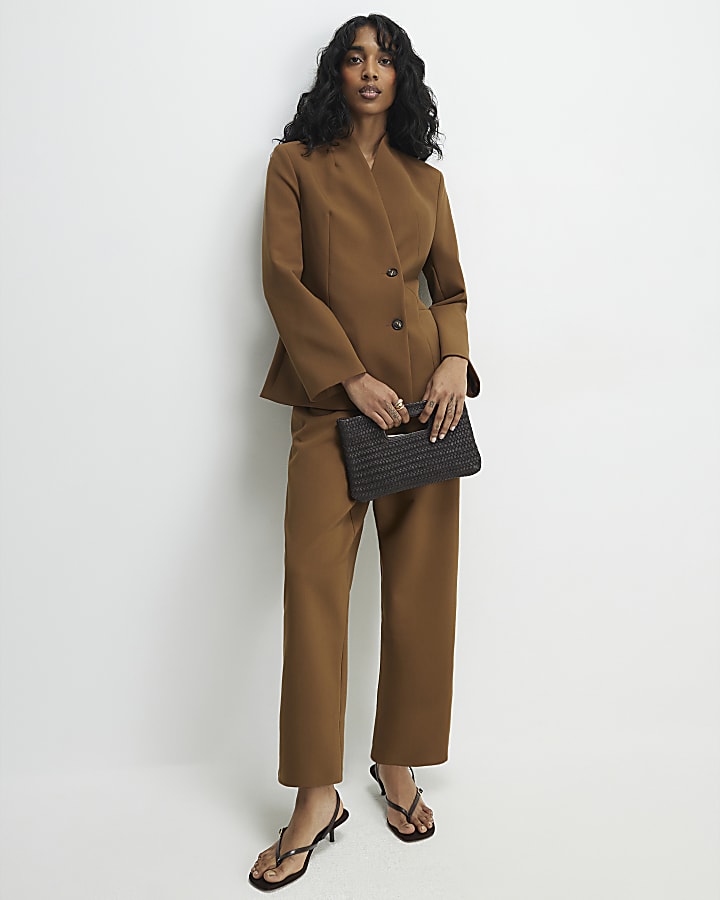 Brown Collarless Blazer