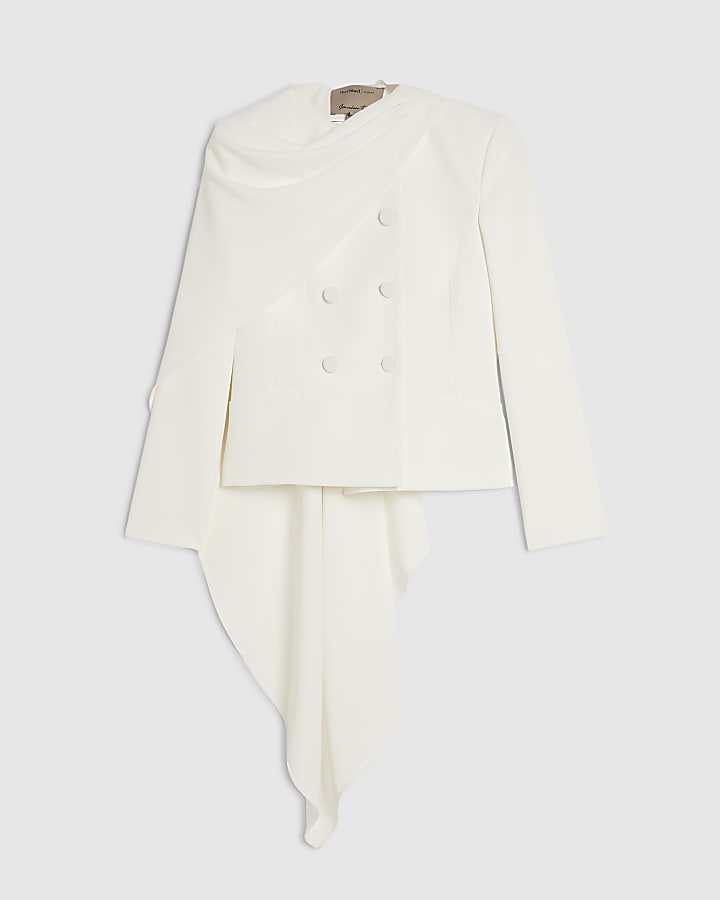 White Long Sleeve Short Cape Blazer